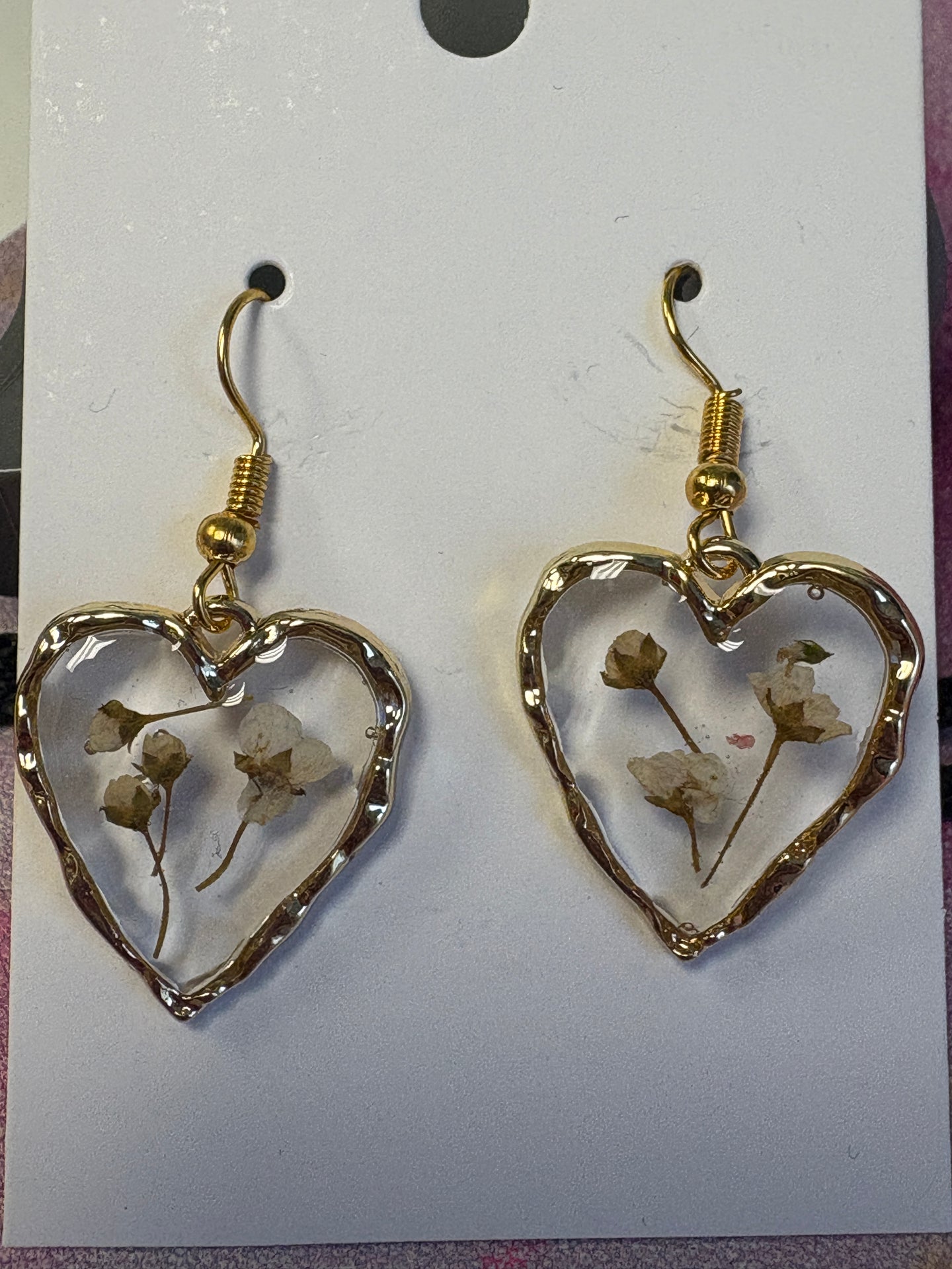 Pressed Flower Heart Earrings
