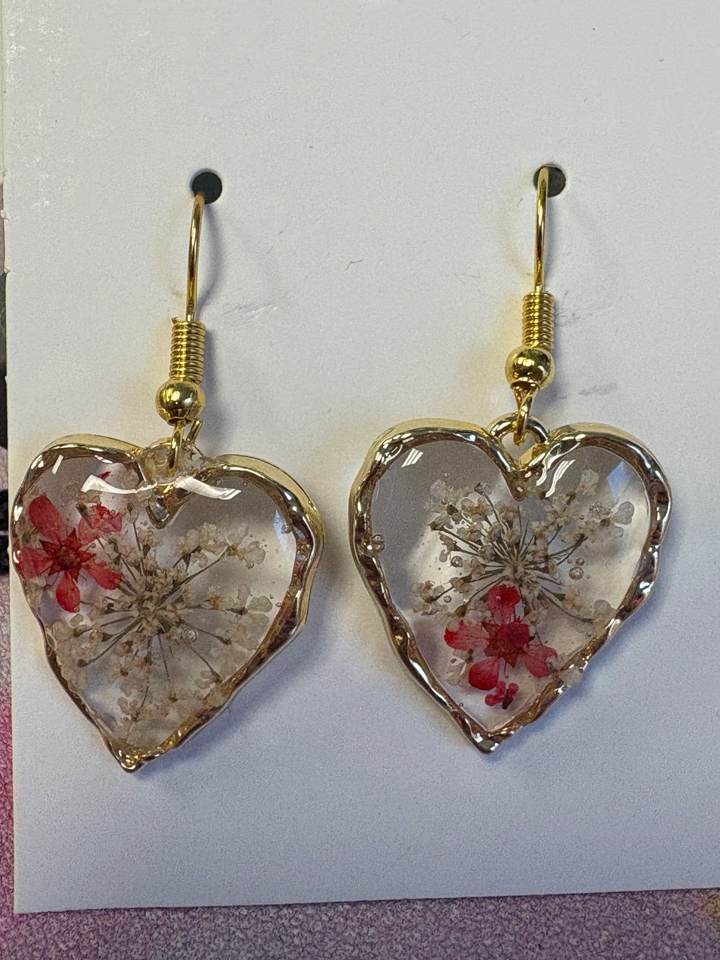 Pressed Flower Heart Earrings