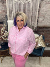 The Pink Striped Button Down Long Sleeve Top