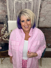 The Pink Striped Button Down Long Sleeve Top