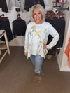 Graphic Flower and Patch Top in Baby Blue (REG)