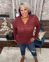 V-Neck Long Sleeve Knit Pullover Sweater with Frayed Hem