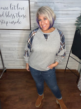 The Grey & Navy Thermal Knit Plaid Woven Pullover