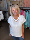 Crochet Trim Gauze Top in Off White (REG)