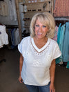 Crochet Trim Gauze Top in Off White (REG)