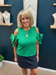 Textured Bow Sleeve Top in Green (REG)