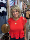 Crochet Contrast Peplum Top in Red (REG)