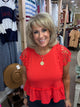 Crochet Contrast Peplum Top in Red (REG)