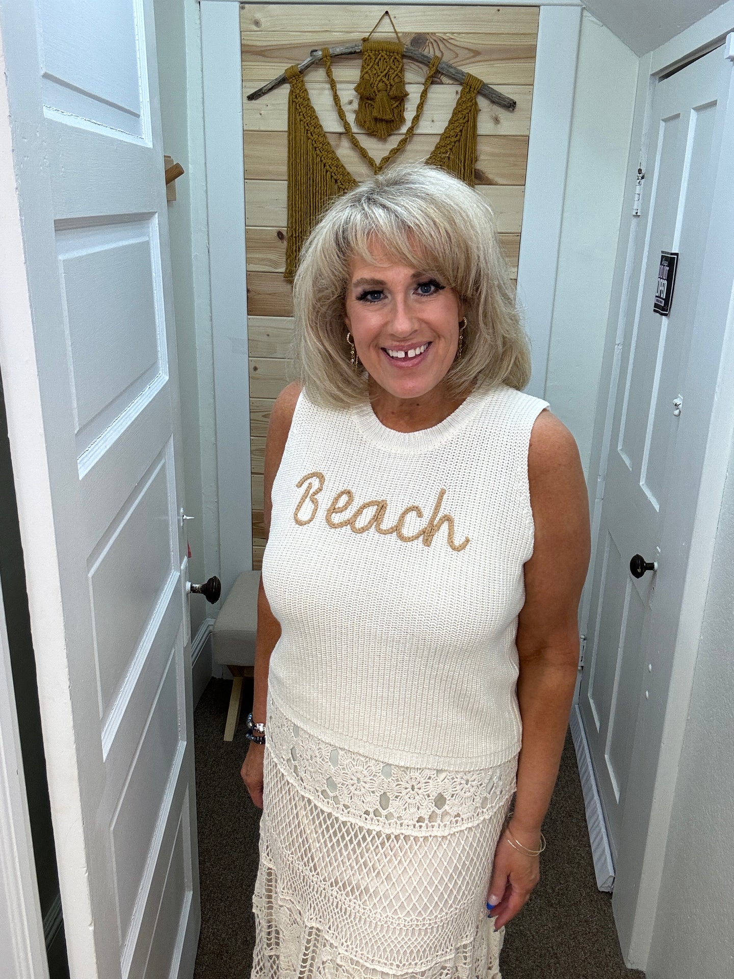 Beach Sweater Tank Top in Off White (REG)