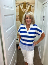 Contrast Collar Striped Top in Royal Blue (REG)