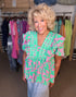 Circle Trim Ruffle Top in Jade/Pink (REG)