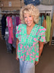 Circle Trim Ruffle Top in Jade/Pink (REG)