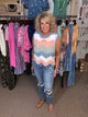 Wavy Pointelle Sweater in Apricot/Denim (REG)