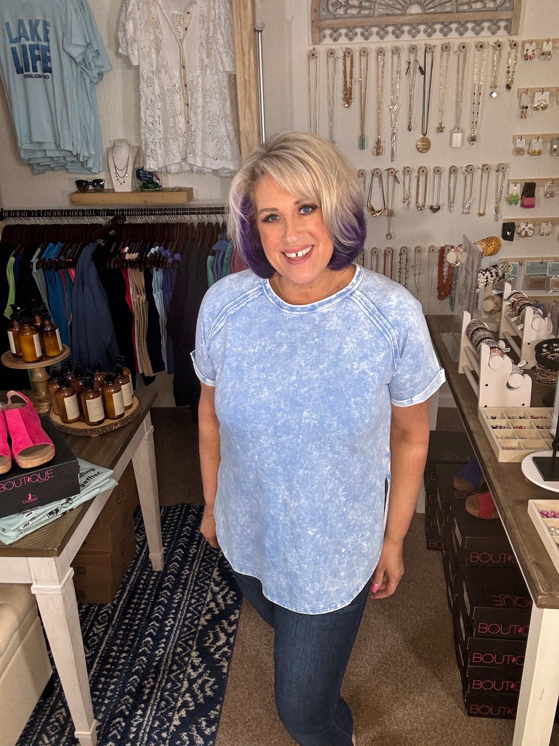French Terry Raglan Top in Sky