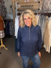 Two Tone Half Zip Top in Navy/Dusty Blue (REG)