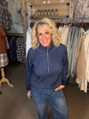 Two Tone Half Zip Top in Navy/Dusty Blue (REG)