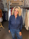 Two Tone Half Zip Top in Navy/Dusty Blue (REG)