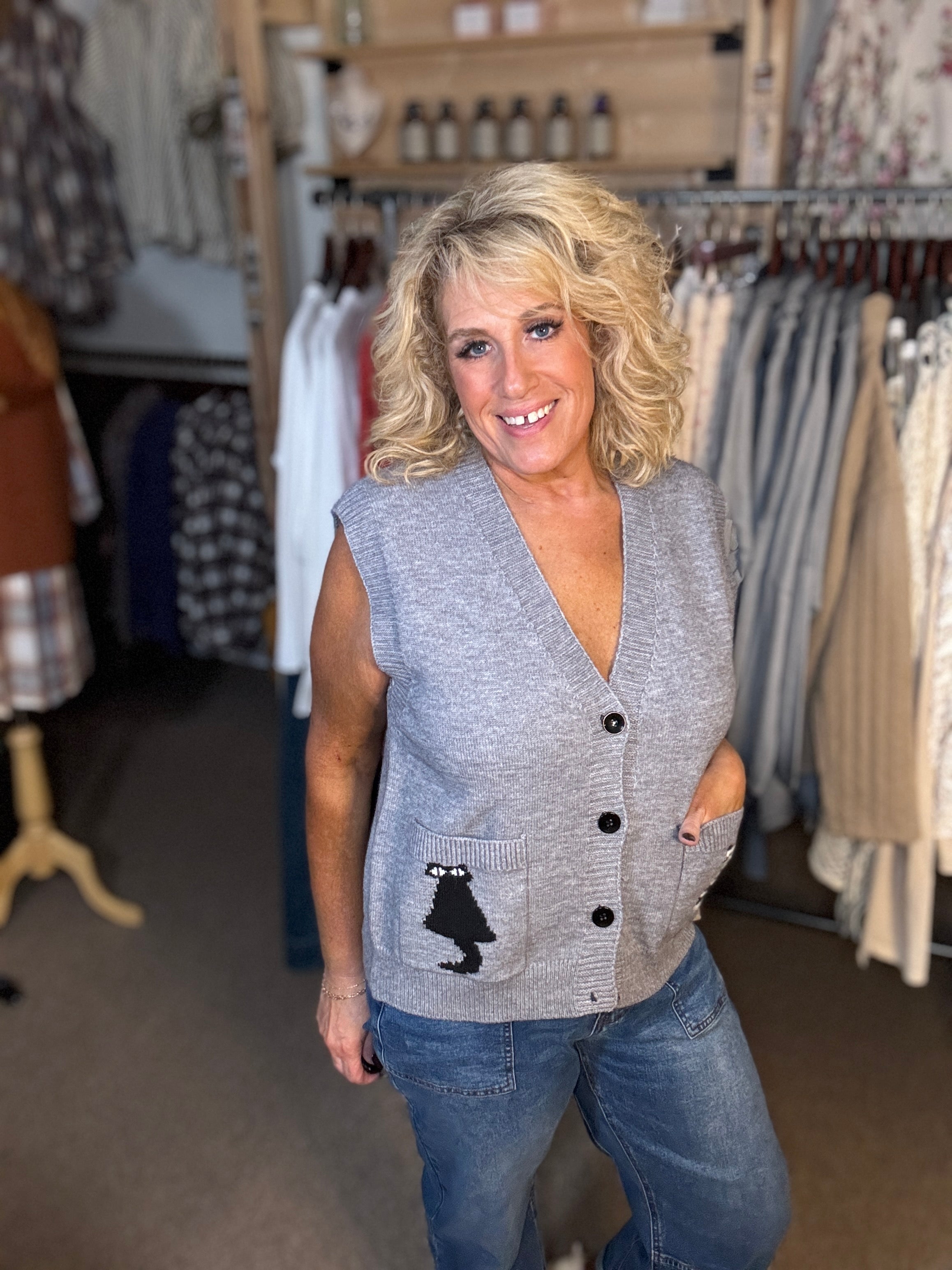 Cat Print Sweater Vest (REG)