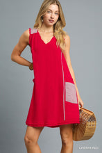 Textured Linen Pocket Dress in Cherry Red (REG)