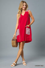 Textured Linen Pocket Dress in Cherry Red (REG)