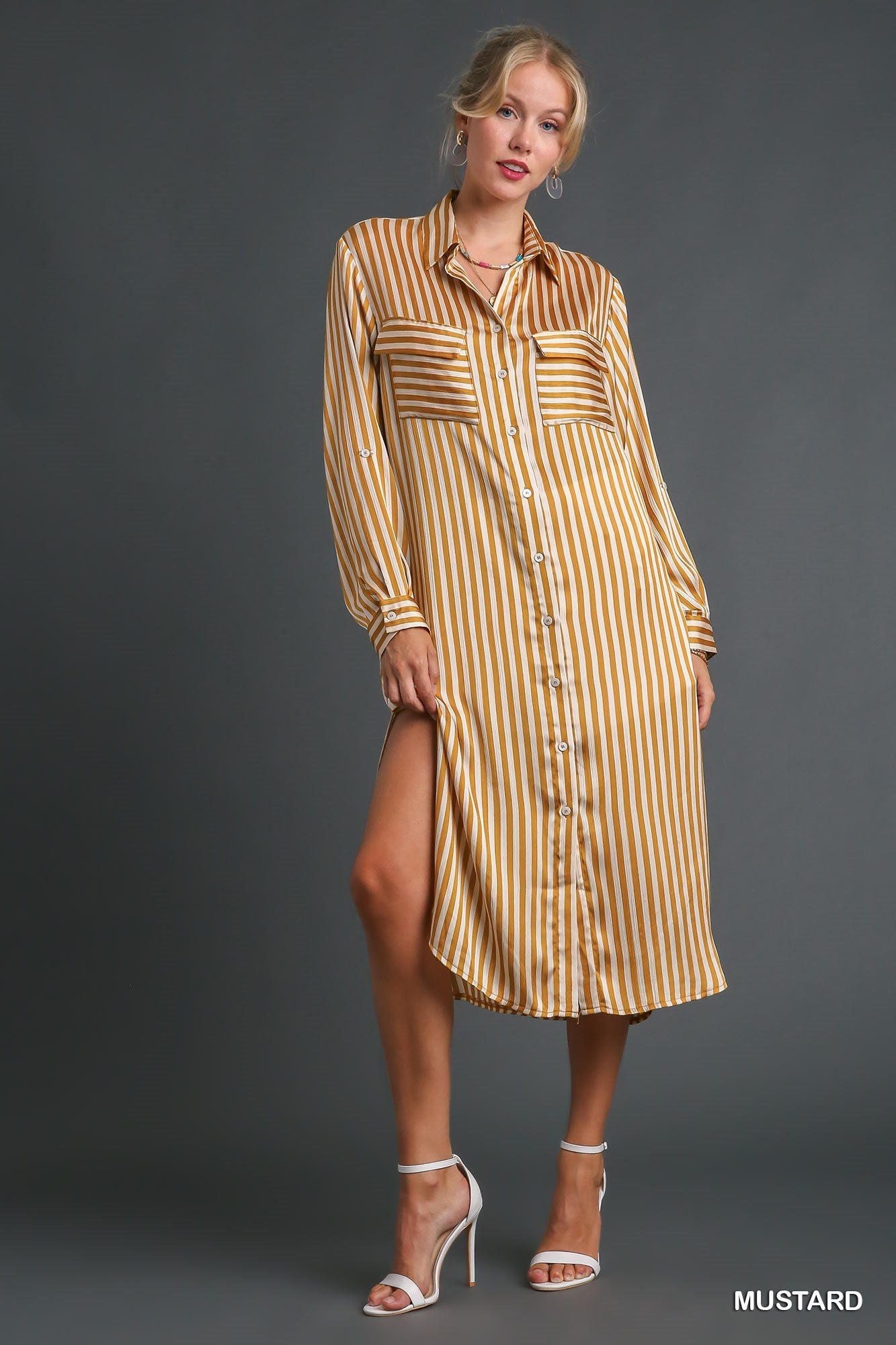 Button Down Mustard Stripe Dress (REG)