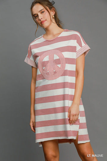 Striped Peace Dress in LT Mauve (REG)