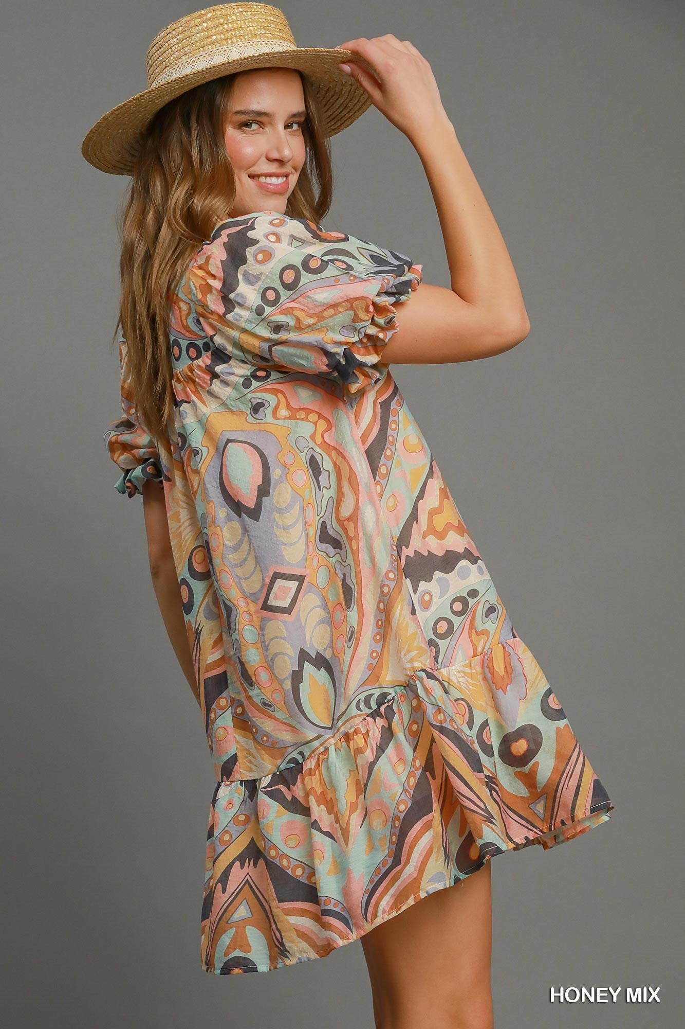 Boho Swirl Mini Dress in Honey (REG)