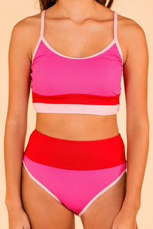 Pink Color-Block 2 Piece Swimsuit