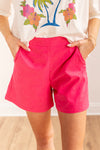 Breezy Palms Linen Shorts in Pink