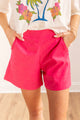 Breezy Palms Linen Shorts in Pink