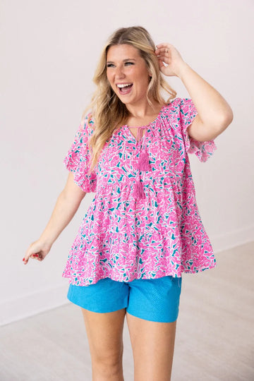 Floral Tassel Babydoll Top (REG/PLUS)