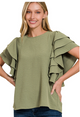 The Going to Town Ruffles Top in LT Olive