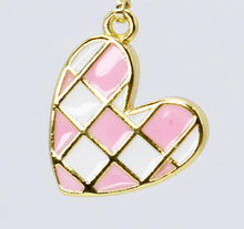 Pink Plaid Heart Charm