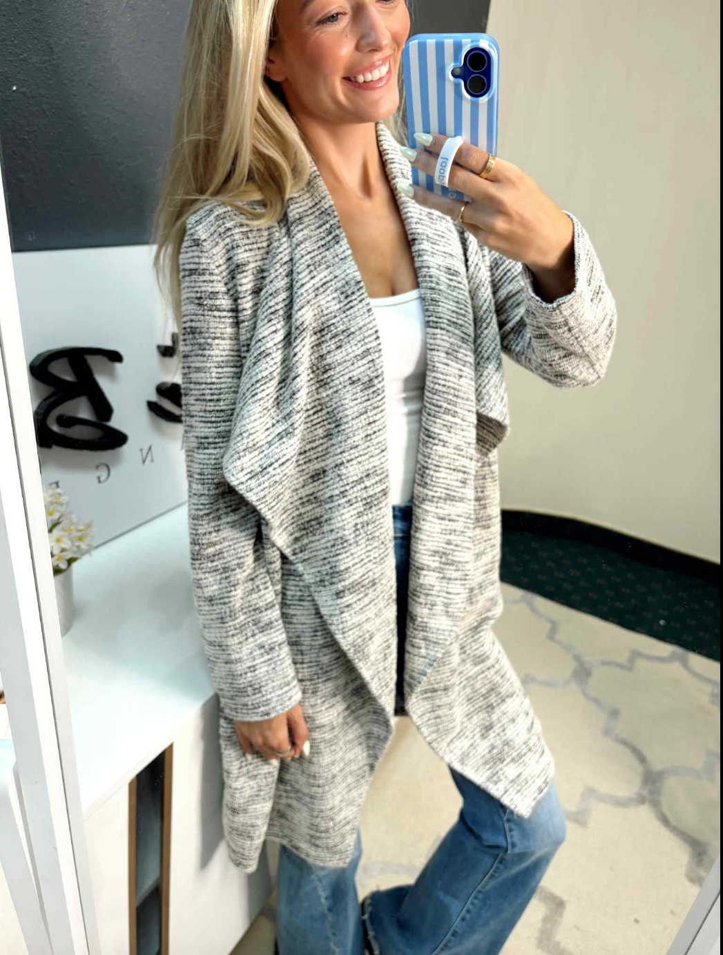 Heathered Open Front Cardigan (REG/PLUS)