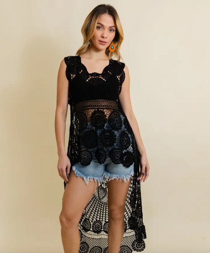 Black Crochet Lace Vest