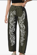 Embroidered Olive Barrel Jeans (XL)