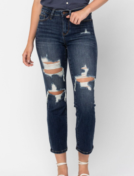 Distressed Mid Rise Straight Leg Jeans - JB88517