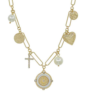 Coin and Pearl Charm Necklace