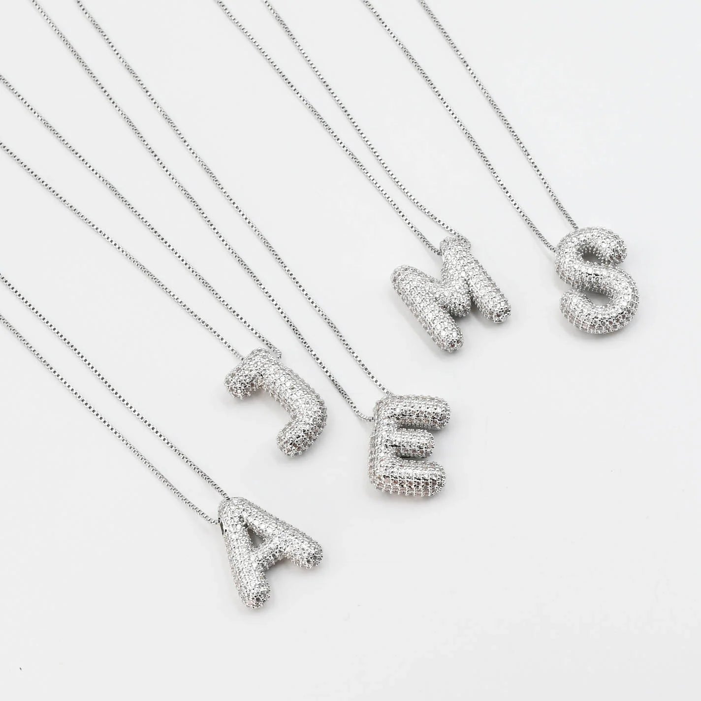 Silver Blinged Out Balloon Initial Necklace