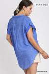 Good Day Button Down Top in Orchid Blue (PLUS)