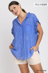 Good Day Button Down Top in Orchid Blue (PLUS)