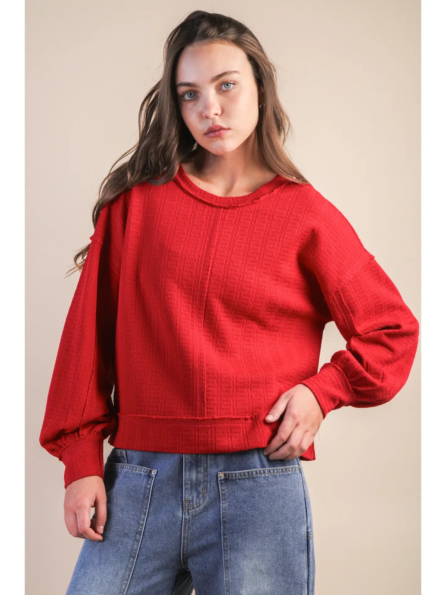 Textured Knit Top in Red (REG)