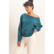 Raw Edge Off Shoulder Sweatshirt in Teal (REG)