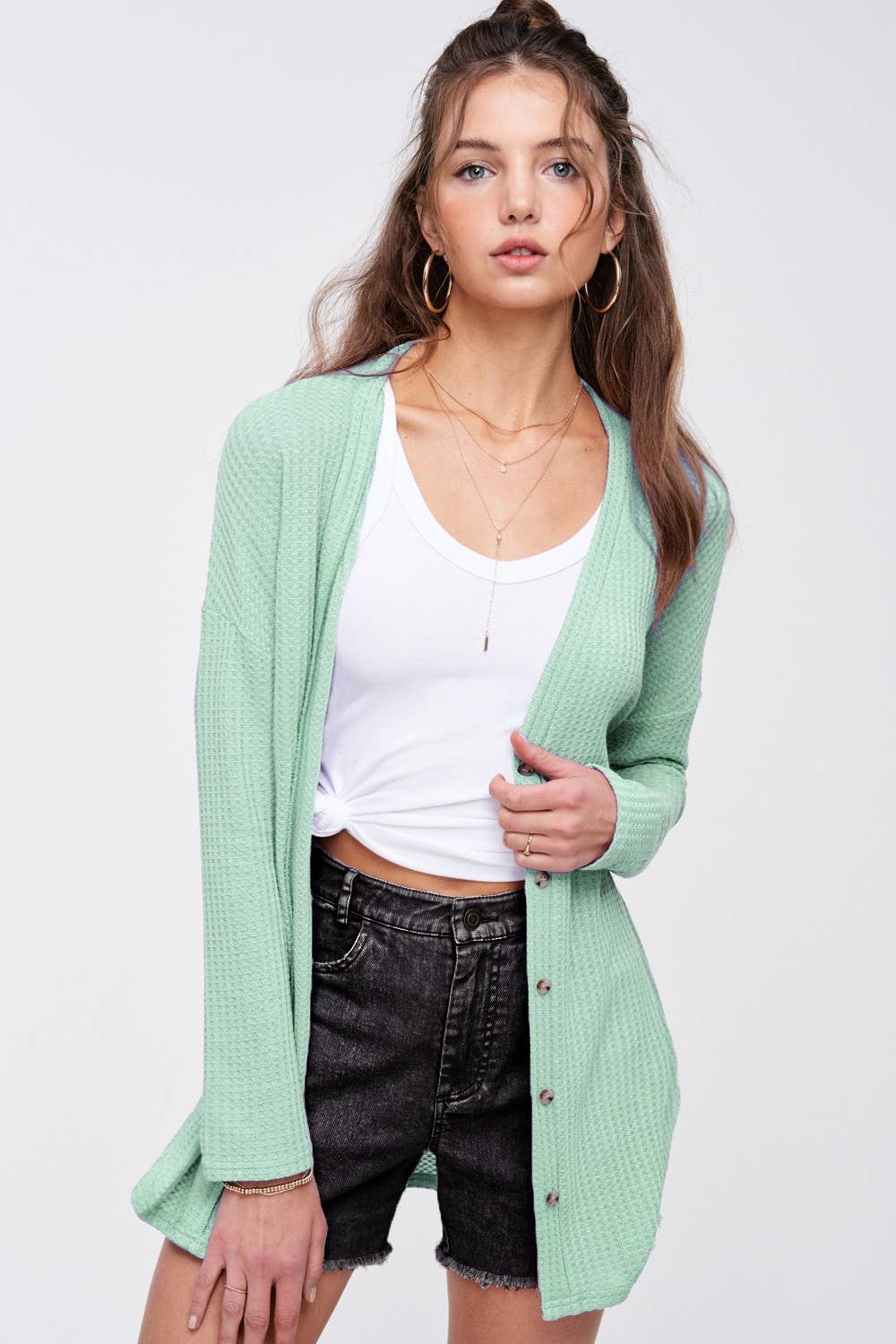 Soft Waffle Cardigan in Mint (REG)