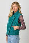 Velvet Puffer Vest in Emerald