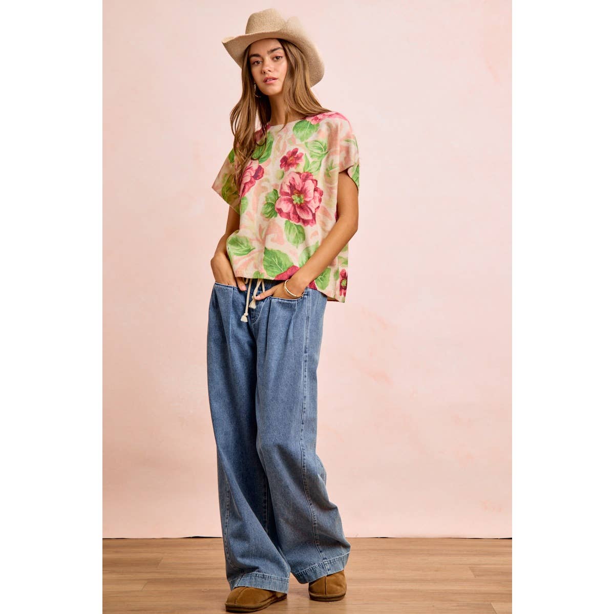 Blush Floral Sweater Top (REG)