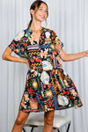 Black Multi Print Mini Dress (REG)