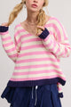 Mimosa Striped V-Neck Sweater in Pink (REG)