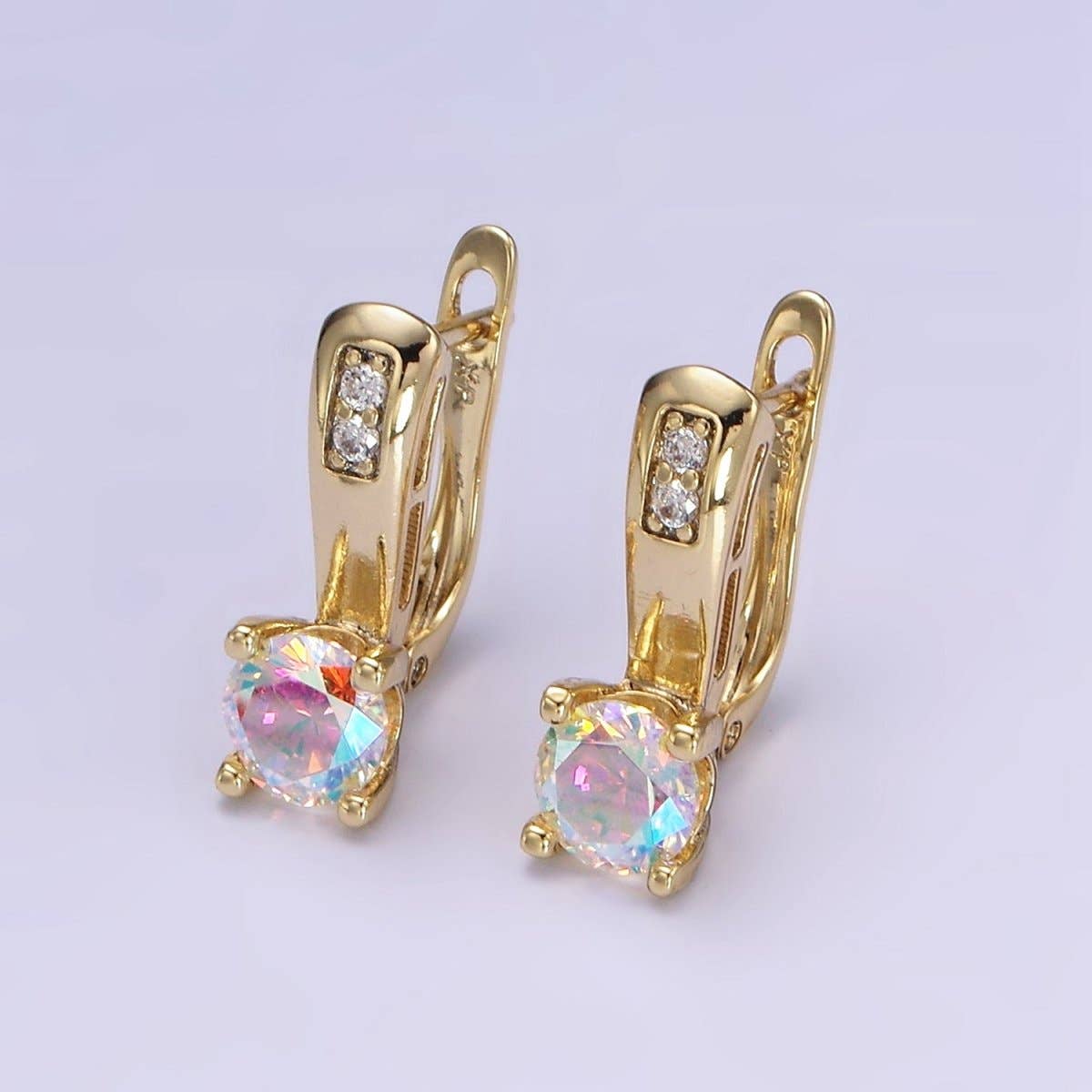 24K CZ English Lock Hoop Earrings