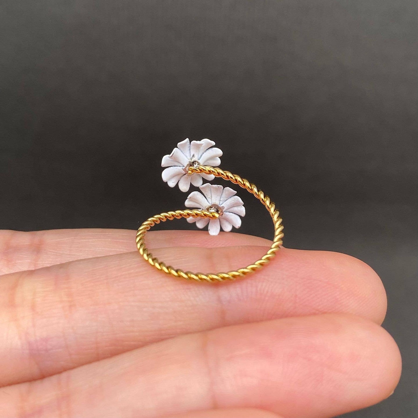 18K Double Daisy Flower Ring
